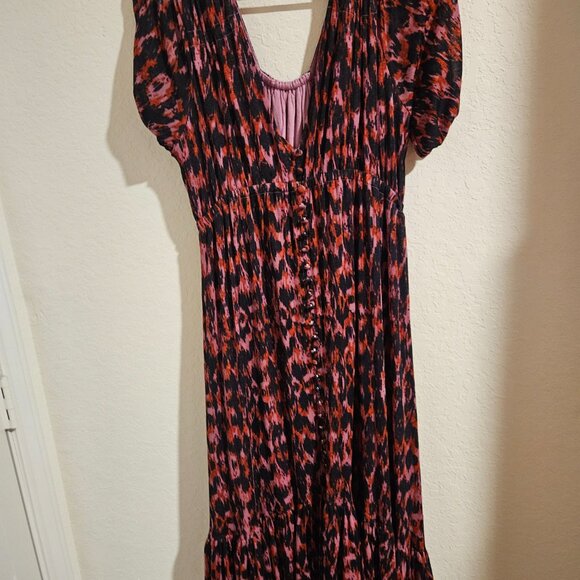 By Anthropologie V-Neck Printed Maxi Dress purple button front ruched size large - Picture 11 of 12